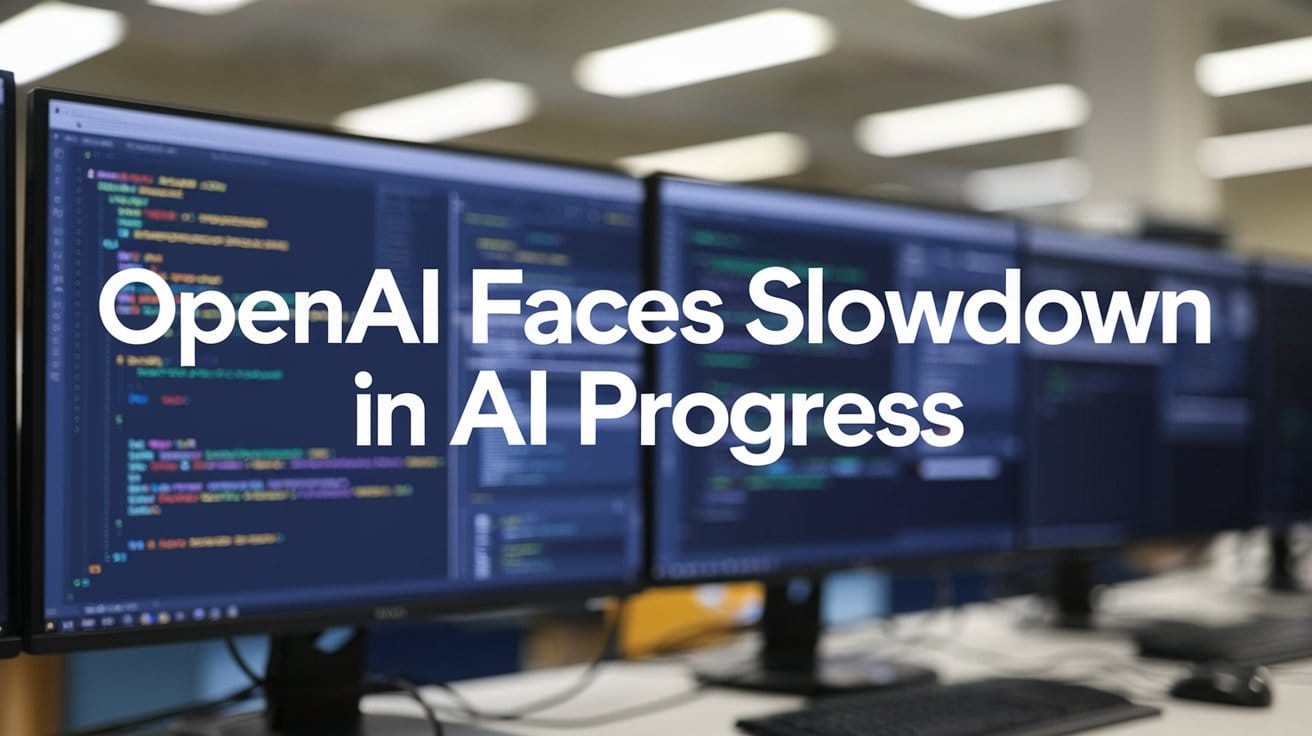 A news article headline that reads "OpenAI Faces Slowdown in AI Progress".