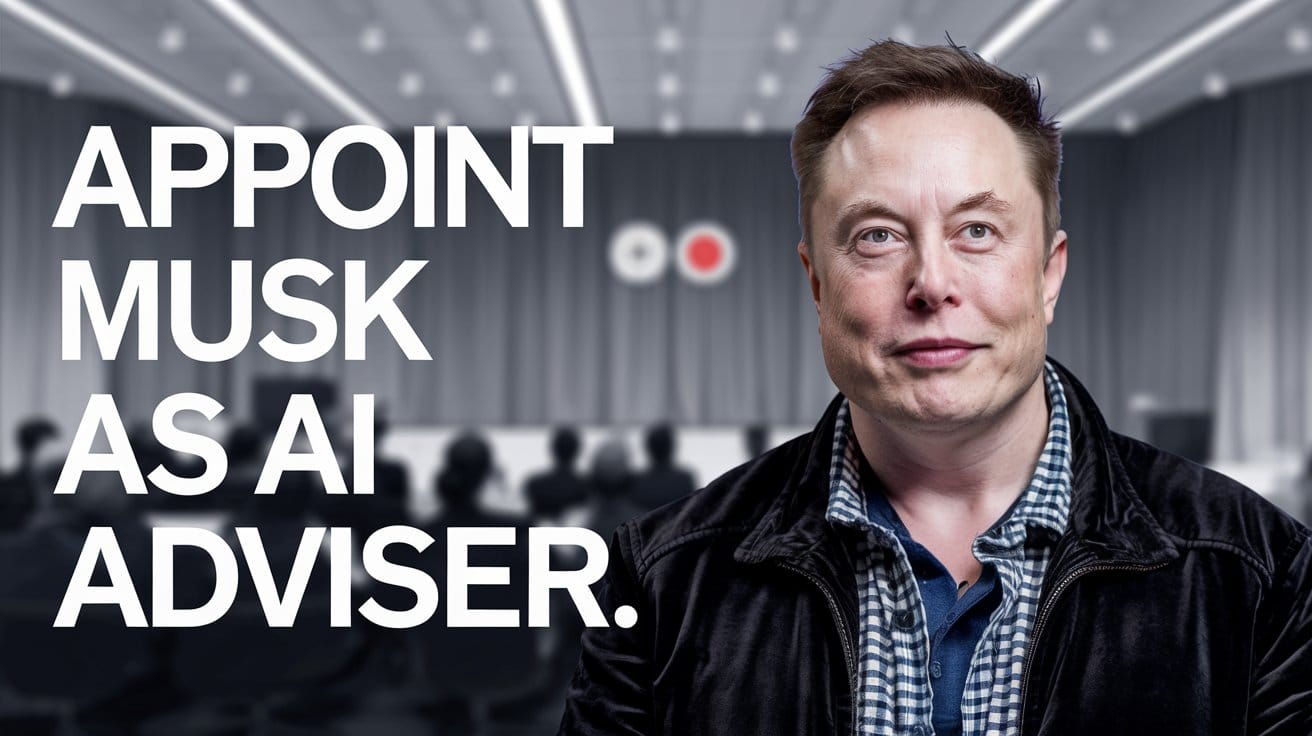 A photo of Elon Musk with the text "Appoint Musk as AI adviser." 