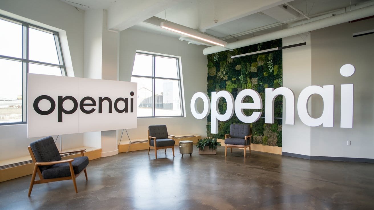 A photo of OpenAI headquarters with a sign that says "OpenAI". 