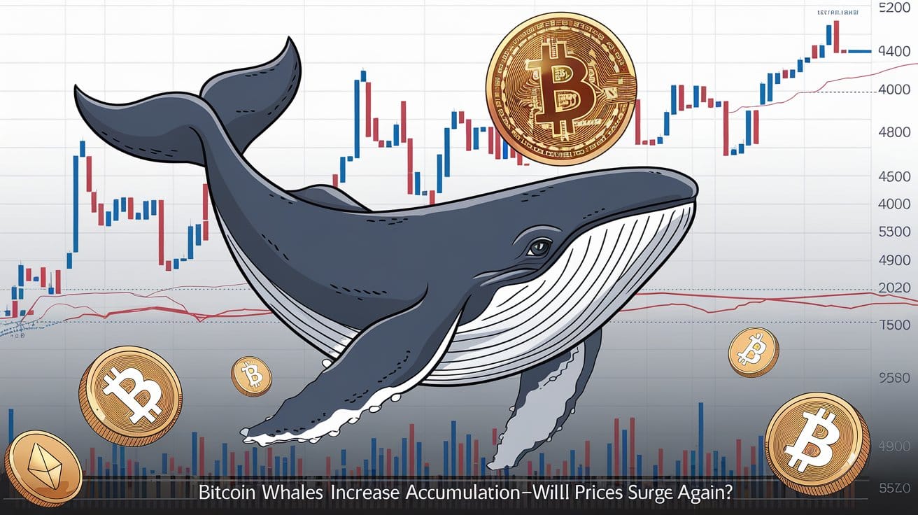 . There's a large whale, a mythical sea creature with the body of a whale and the head of a human, holding a Bitcoin symbol.