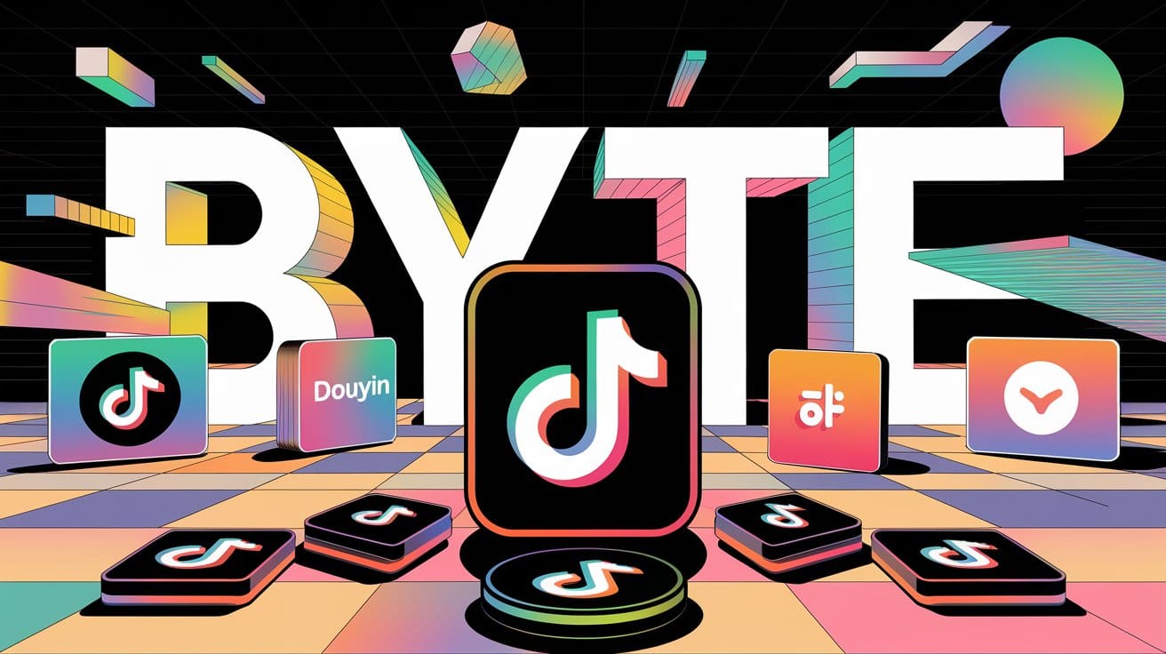 An illustration of ByteDance's bold chips plan, with a large BYTE sign in the background.