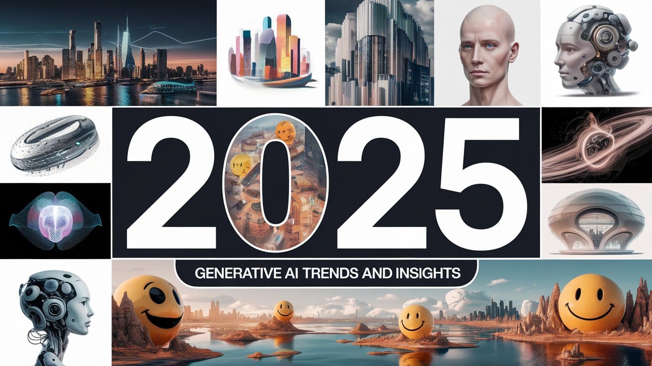 A big picture of 2025 with the text "Generative AI Trends and Insights". There are various AI-generated images