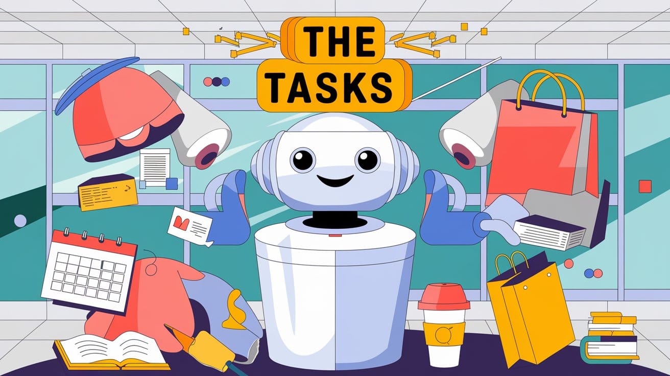 OpenAI agent with the text "The Tasks" above its head. The agent is launching AI into people's daily lives.