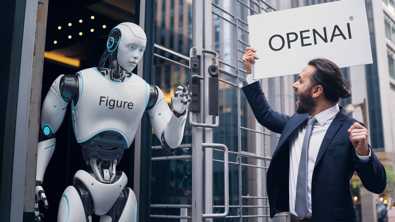 A humanoid robot with "Figure" printed on its chest has locked his investor OpenAI out of a building.