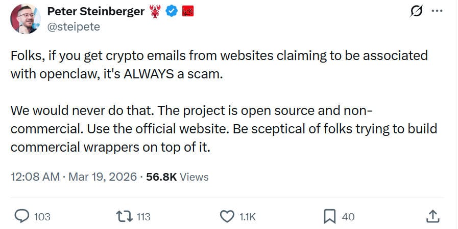 🦞 Crypto Scam Warning