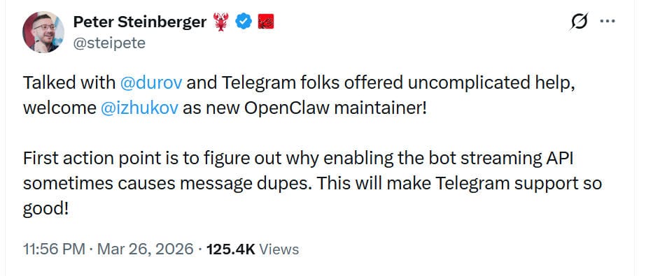 🦞 Telegram Supports OpenClaw