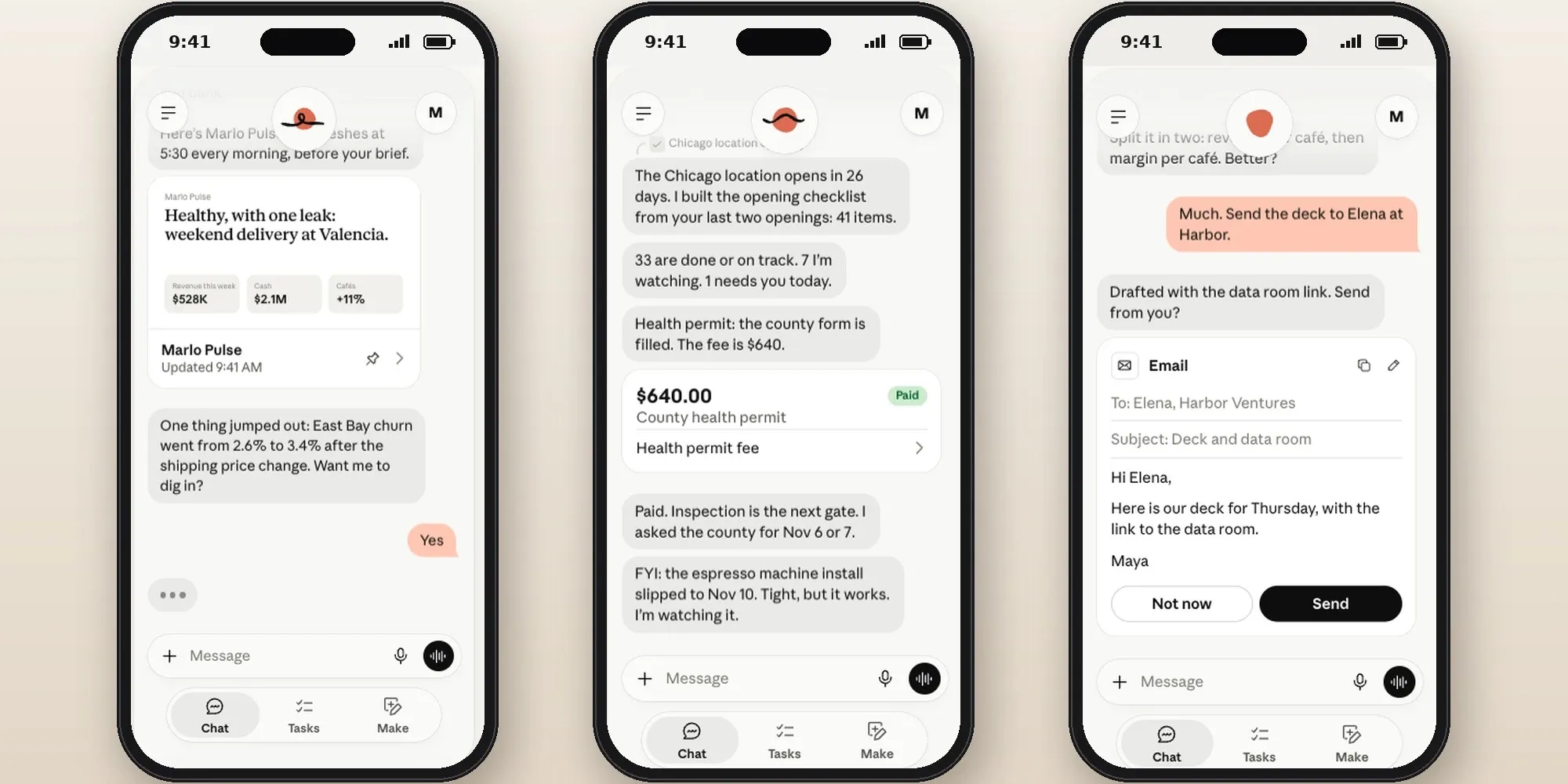 Claude Duet app screens on three phones