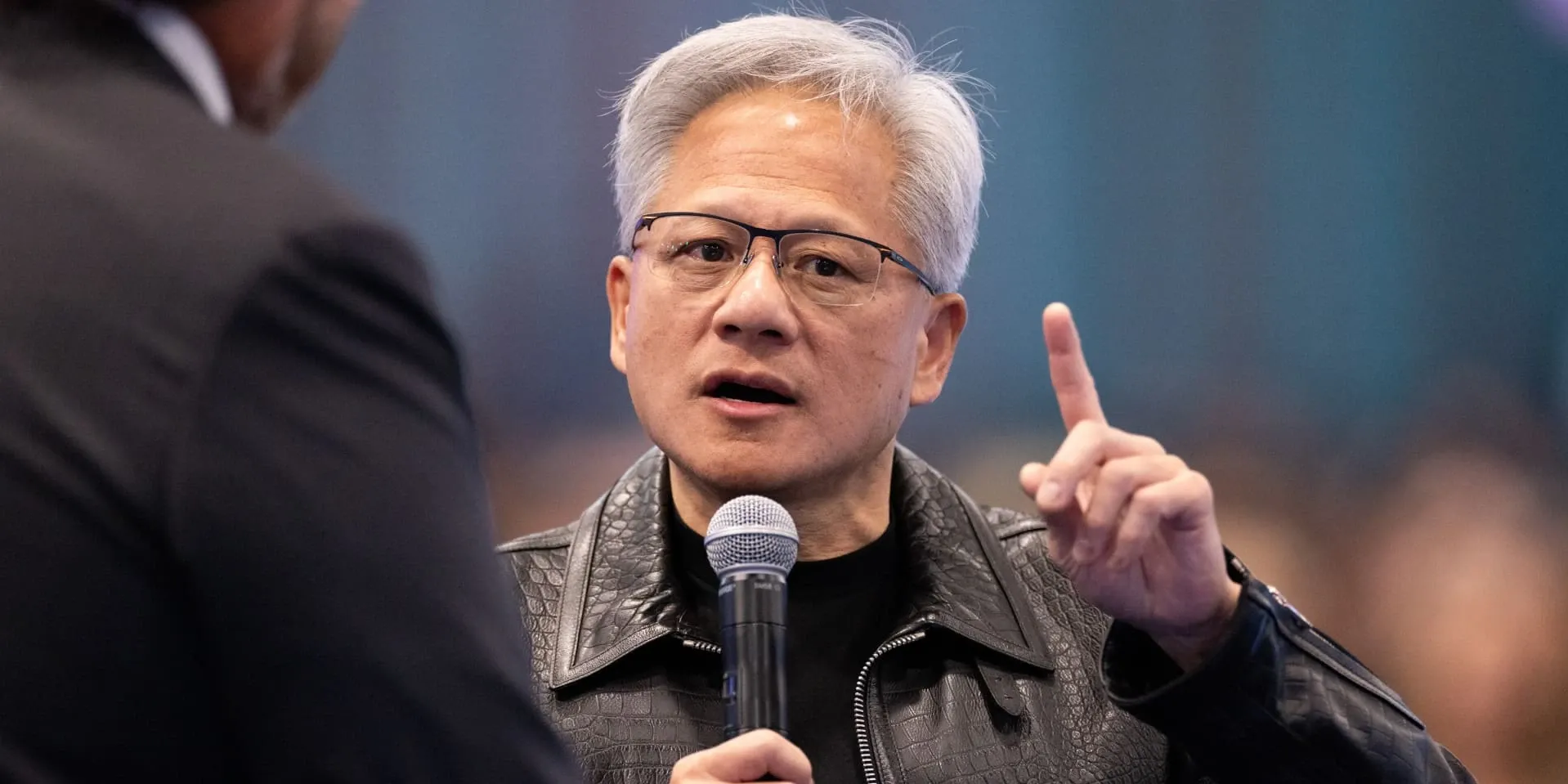 Nvidia CEO Jensen Huang speaking on stage