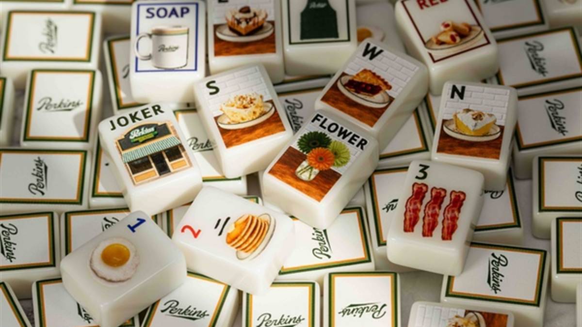 Custom Perkins mahjong tiles depicting breakfast menu items