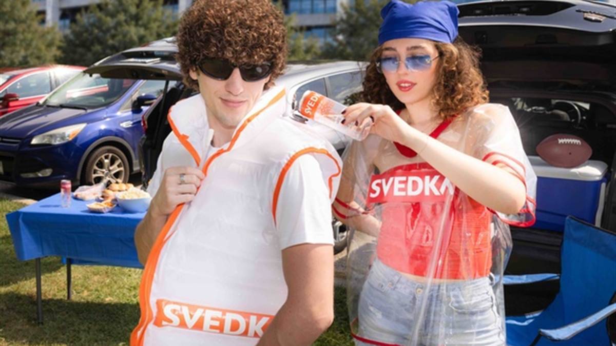 Svedka's transparent game-day clothing at a football tailgate